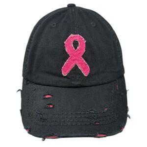 Wild Wear Baseball Cap Black One Size Distressed Pink Ribbon Hope Cotton Hat